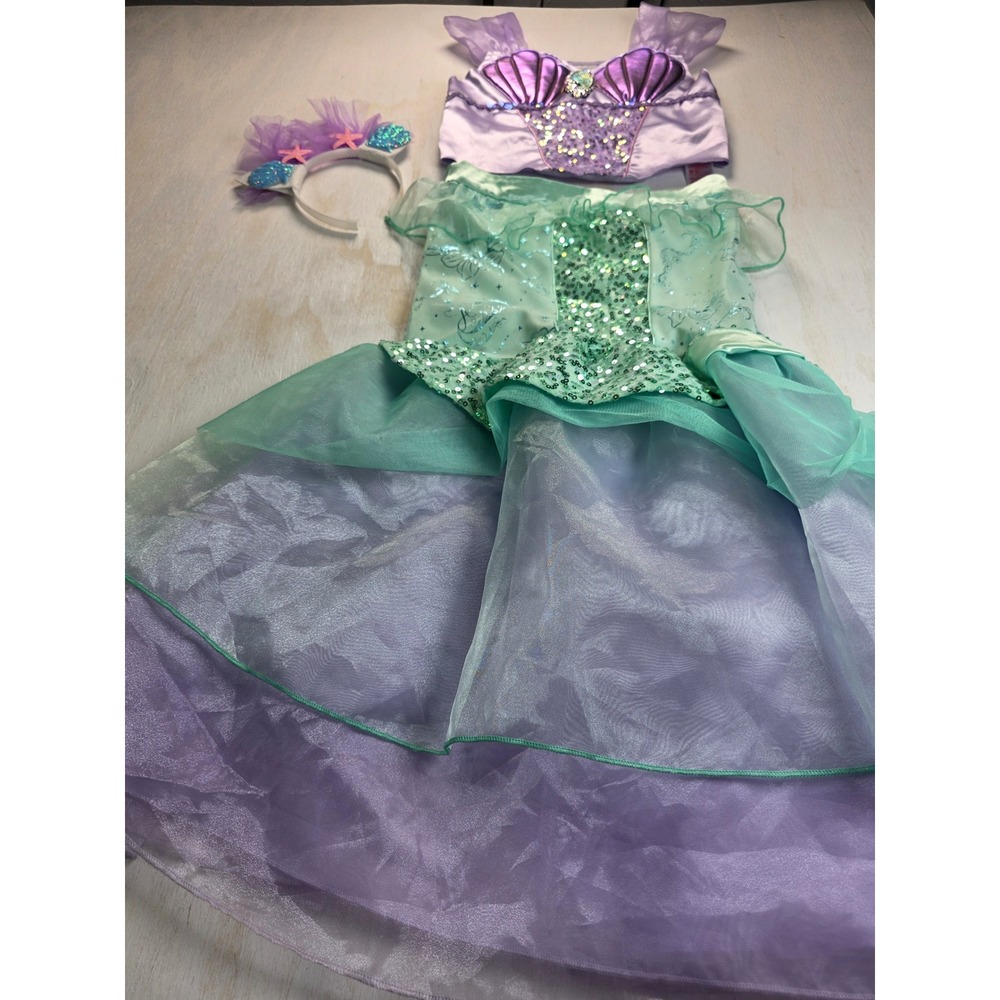 Disney Ariel The Little Mermaid Costume Girls 9/10 Purple Teal Sequin 3pc Set